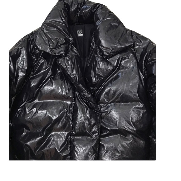 Bacon Women Small Black Shiny Pocketed Zippered Hooded Down Puffer Jacket - Picture 5 of 16